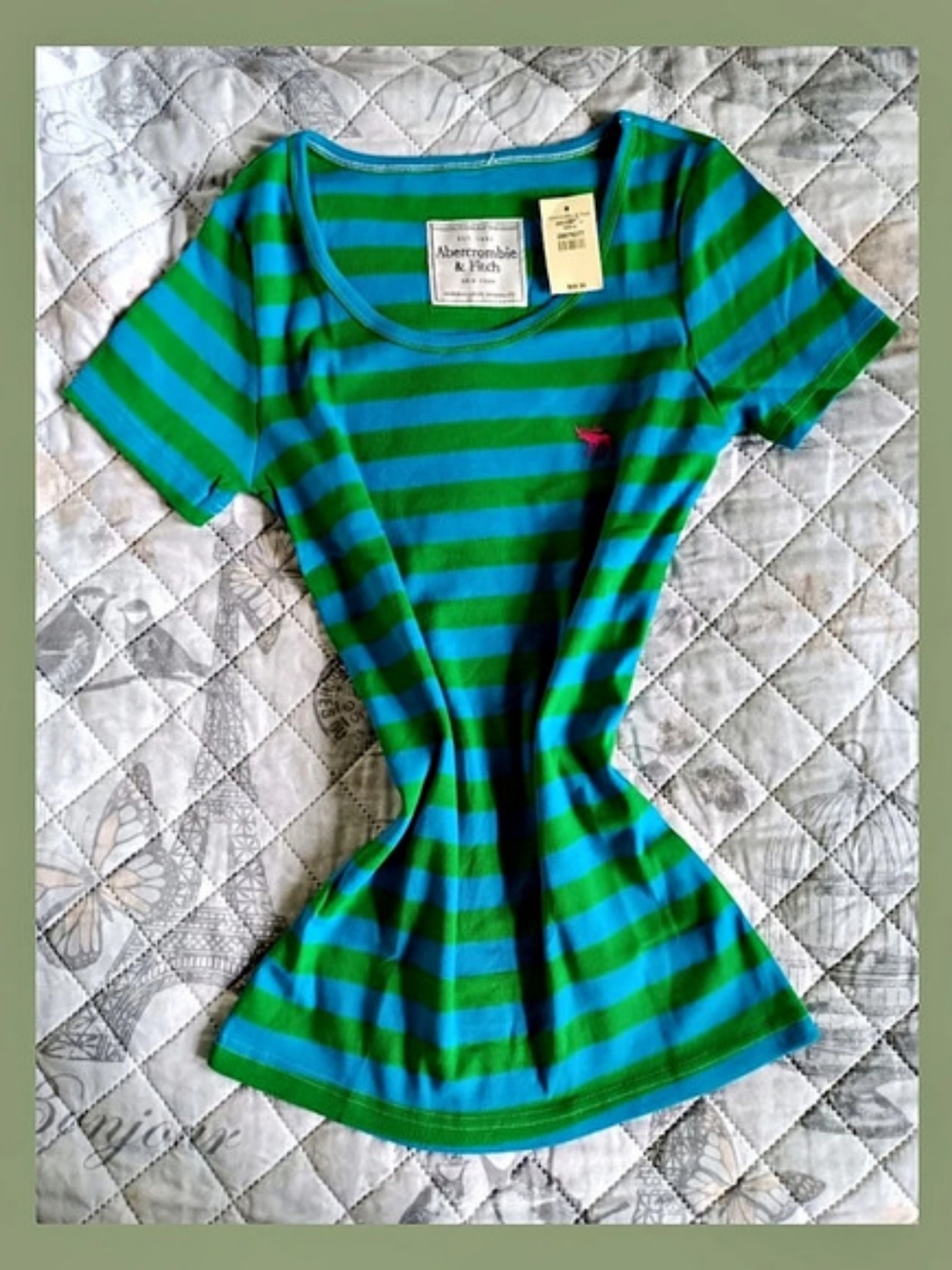 Abercrombie & Fitch Striped Tee in Blue & Green NWT
